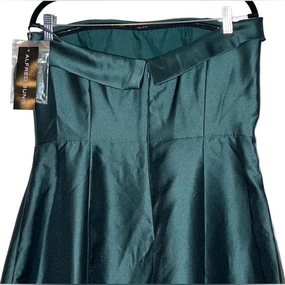 NWT Alfred Sung Hunter Green Strapless Bias Cuff Bodice Satin Gown, Pockets, 14R - Picture 8 of 15